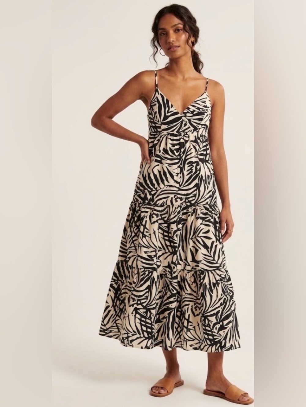 Patrons of Peace Black & Cream Abstract Palm Maxi Dress size XS